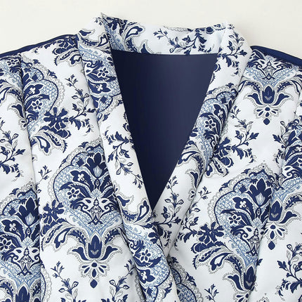 Women's Floral PrintQuilted Jacket Tie Open Front Lightweight Puffer Padded Coats