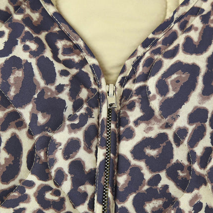 Women's Leopard Quilted Lightweight Jackets Casual Long Sleeve Zip Up Puffer Coat