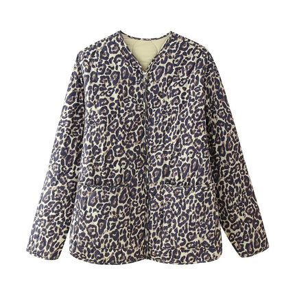Women's Leopard Quilted Lightweight Jackets Casual Long Sleeve Zip Up Puffer Coat