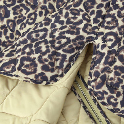 Women's Leopard Quilted Lightweight Jackets Casual Long Sleeve Zip Up Puffer Coat