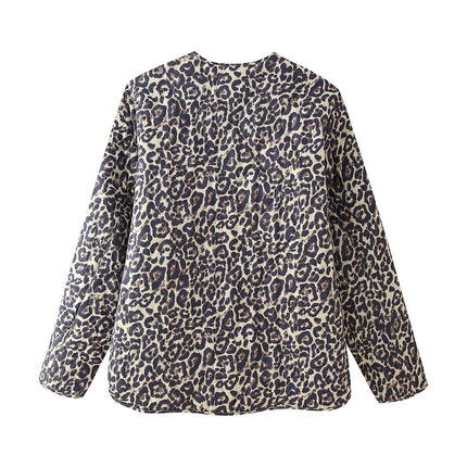 Women's Leopard Quilted Lightweight Jackets Casual Long Sleeve Zip Up Puffer Coat
