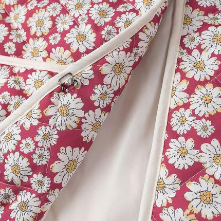 Women's Puffer Quilted Jacket Lightweight Long Sleeve Padded Floral Print Cardigan Outwear Coat