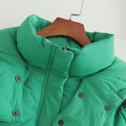 Women's Winter Cropped Puffer Jackets Zip Up Long Sleeve Coats with Hood