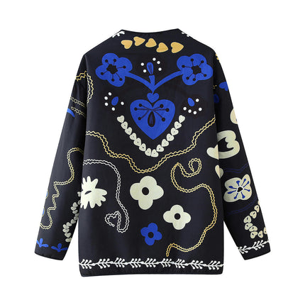 Womens Floral Quilted Jacket Short Front Open Print Long Sleeve Lightweight Coat