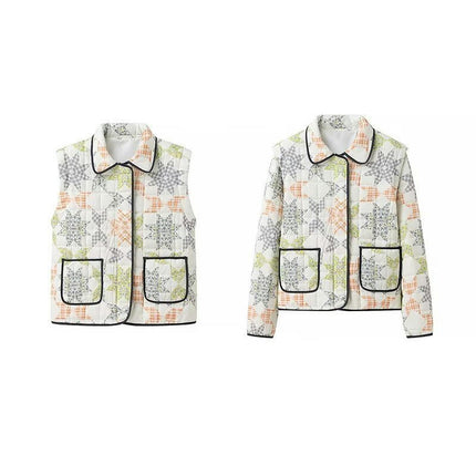 Women's Cropped Puffer Quilted Jacket Floral Print Zip Up Lapel Lightweight Short Outwear