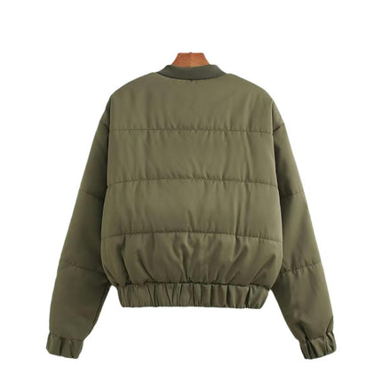 Women's Bomber Jacket Casual Quilted Puffer Coat Zip Up Winter  Outerwear with Pockets