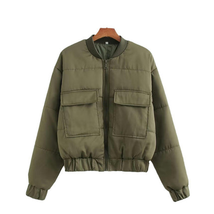Women's Bomber Jacket Casual Quilted Puffer Coat Zip Up Winter  Outerwear with Pockets