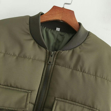 Women's Bomber Jacket Casual Quilted Puffer Coat Zip Up Winter  Outerwear with Pockets