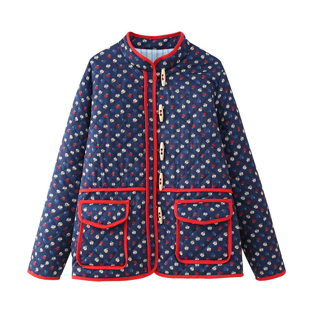 Women's Cropped Floral Print Quilted Puffer Jacket Lightweight Button Down Padded Coat