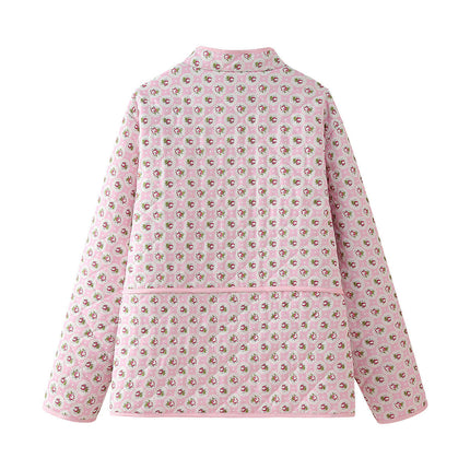 Women's Cropped Floral Print Quilted Puffer Jacket Lightweight Button Down Padded Coat