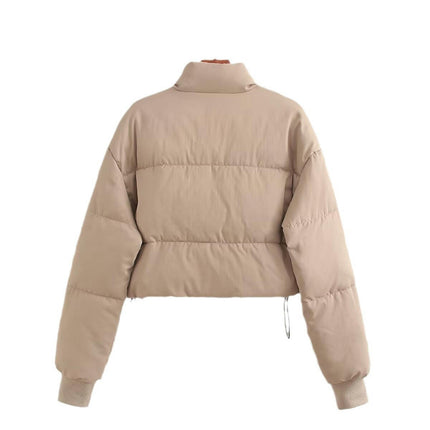 Women' s Cropped Quilted Puffer Jacket Zip Up Stand Collar Outerwear Coats