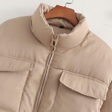 Women' s Cropped Quilted Puffer Jacket Zip Up Stand Collar Outerwear Coats
