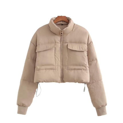 Women' s Cropped Quilted Puffer Jacket Zip Up Stand Collar Outerwear Coats