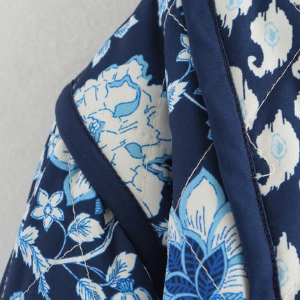 Women's Quilted Jacket Lightweight Floral Print Cropped Coat Open Front Winter Outwear