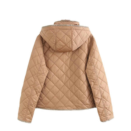 Womens Quilted Puffer Jacket Hooded Long Sleeve Button Down Winter Lightweight Coat