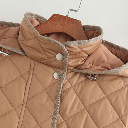 Womens Quilted Puffer Jacket Hooded Long Sleeve Button Down Winter Lightweight Coat