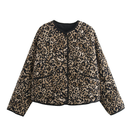 Women's Cropped Quilted Jacket Floral Print Lightweight Coat Fall Winter Button Down Outwear
