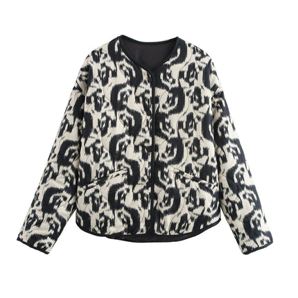 Women's Cropped Quilted Jacket Floral Print Lightweight Coat Fall Winter Button Down Outwear