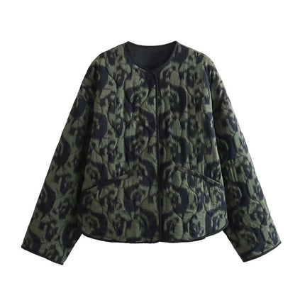 Women's Cropped Quilted Jacket Floral Print Lightweight Coat Fall Winter Button Down Outwear