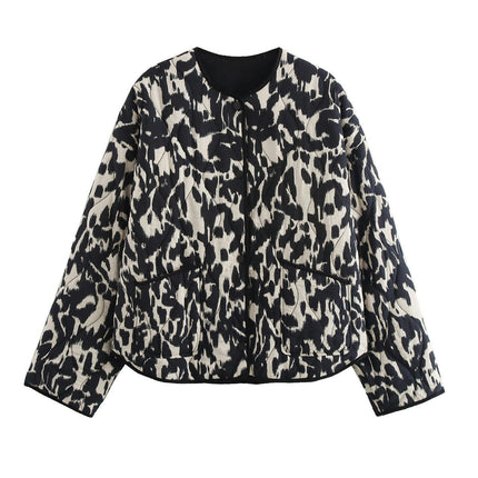 Women's Cropped Quilted Jacket Floral Print Lightweight Coat Fall Winter Button Down Outwear