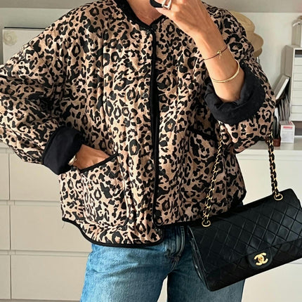 Women's Cropped Quilted Jacket Floral Print Lightweight Coat Fall Winter Button Down Outwear