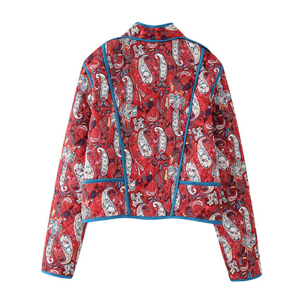 Women's Quilted Jacket Lightweight Floral Print Cropped Coat Button Down Winter Outwear