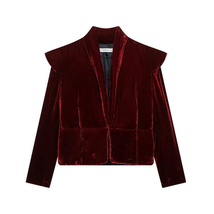 Women's Cropped Velvet Jacket Long Sleeve Fall Winter Coats Outerwear