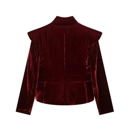 Women's Cropped Velvet Jacket Long Sleeve Fall Winter Coats Outerwear