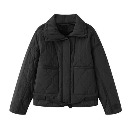 Women's Winter Quilted Jackets Long Sleeve Button Down Puffer Jacket Padded Outerwear Coats