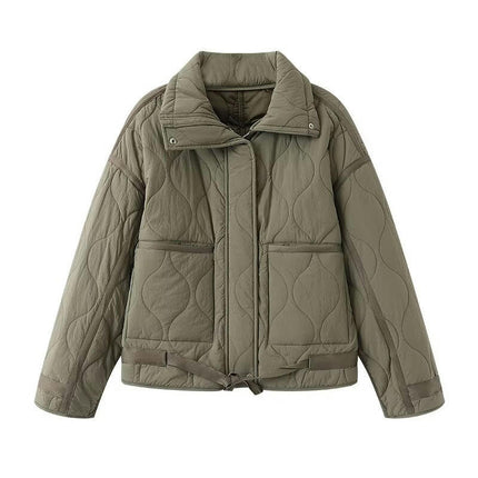 Women's Winter Quilted Jackets Long Sleeve Button Down Puffer Jacket Padded Outerwear Coats