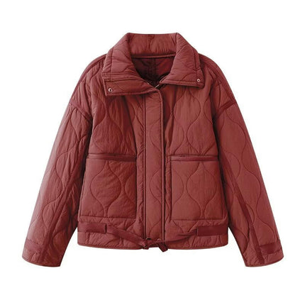 Women's Winter Quilted Jackets Long Sleeve Button Down Puffer Jacket Padded Outerwear Coats