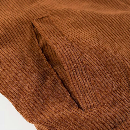 Women's Cropped Corduroy Jacket Zip Up Hooded Winter Short Coat Outerwear