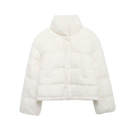 Women's Cropped Faux Fleece Sherpa Jacket Zip Up Winter Furry Coat Outerwear