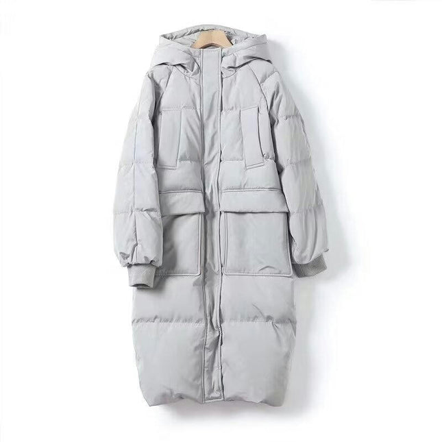 Women's Thickened Long Puffer Jacket Winter Zipper Hooded Warm Coat Outerwear