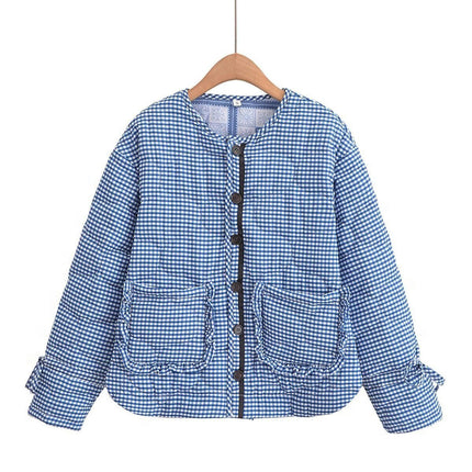Womens Cropped Quilted Jackets Lightweight print Button Down Padded Coat