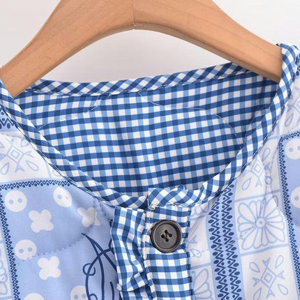 Womens Cropped Quilted Jackets Lightweight print Button Down Padded Coat
