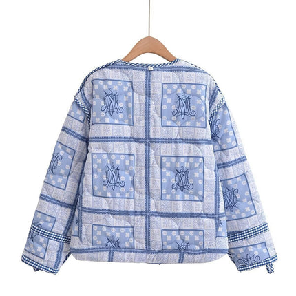 Womens Cropped Quilted Jackets Lightweight print Button Down Padded Coat