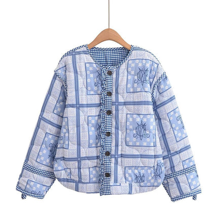 Womens Cropped Quilted Jackets Lightweight print Button Down Padded Coat