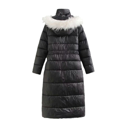 Women's Long Winter Coat Thickened Hooded Warm Puffer Jacket with Belt
