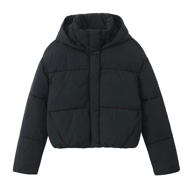 Women's Cropped Puffer Jackets Hood Zipped Short Quilted Warm Winter Coat