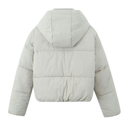 Women's Cropped Puffer Jackets Hood Zipped Short Quilted Warm Winter Coat