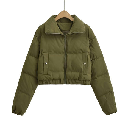 Womens Lightweight Quilted Jacket Long Sleeve Zipper Cropped Coat