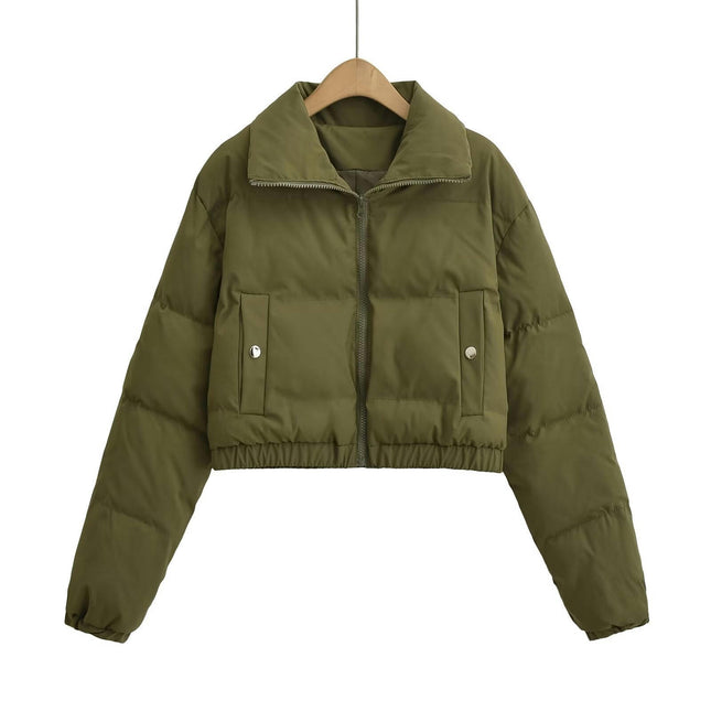 Womens Lightweight Quilted Jacket Long Sleeve Zipper Cropped Coat