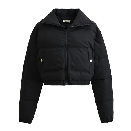 Womens Lightweight Quilted Jacket Long Sleeve Zipper Cropped Coat