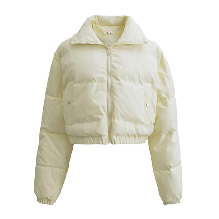 Womens Lightweight Quilted Jacket Long Sleeve Zipper Cropped Coat
