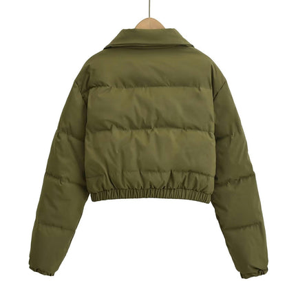 Womens Lightweight Quilted Jacket Long Sleeve Zipper Cropped Coat