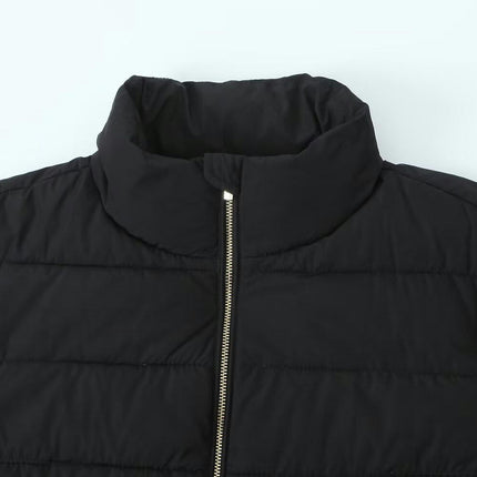 Womens Lightweight Quilted Jacket Long Sleeve Stand Collar Zipper Winter Coat