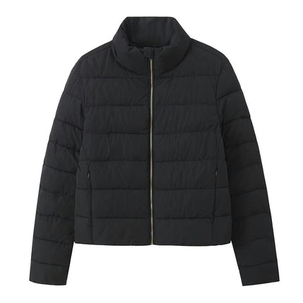 Womens Lightweight Quilted Jacket Long Sleeve Stand Collar Zipper Winter Coat