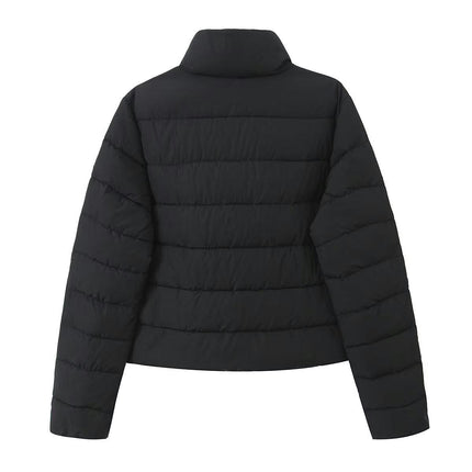 Womens Lightweight Quilted Jacket Long Sleeve Stand Collar Zipper Winter Coat