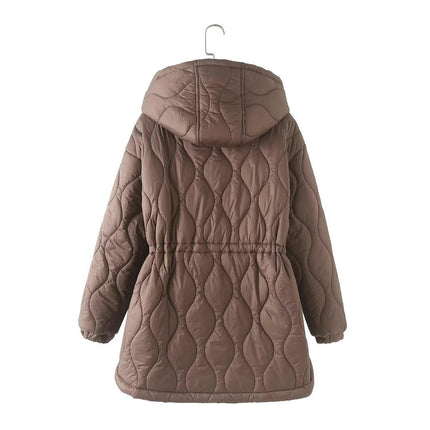 Women's Winter Thicken Puffer Coat Warm Drawstring Long Sleeve Zipper Jacket with Hood